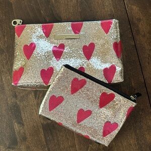 Gold Glitter and Pink Hearts Large and Medium Cosmetic Bags